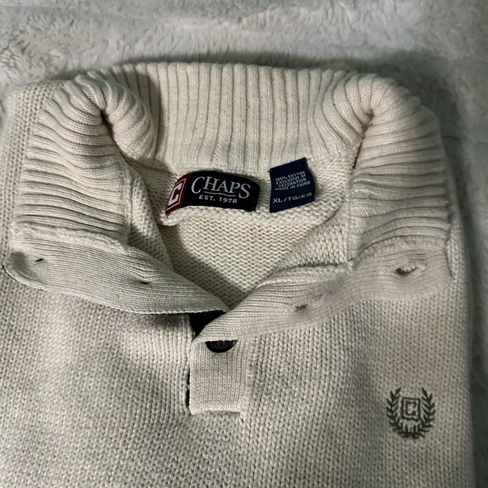 Chaps Cream Zip Up Sweater with Textured Knit
